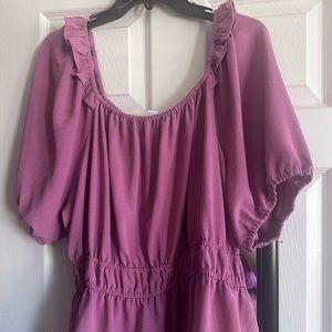 Nine West NWOT pink blouse, short sleeve, with small ruffle design in neckline